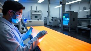 Technician testing a smart fabric.