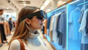 Shopper using AR glasses in a store.
